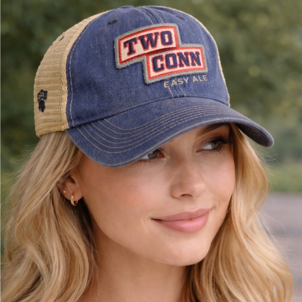 Legacy Two Conn Easy Ale Trucker Hat Blue Tan Mesh Snapback OS